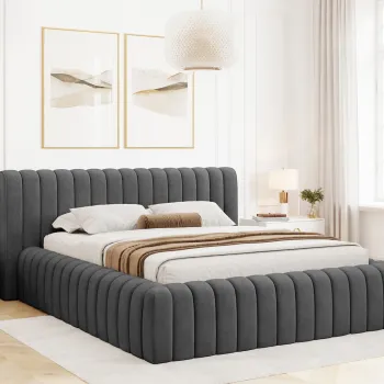 Pat tapitat cu somiera rabatabila si lada depozitare, 180x200 cm, ELTAP, 06SO-1.8, Carilla, metal/poliester, gri antracit imagine