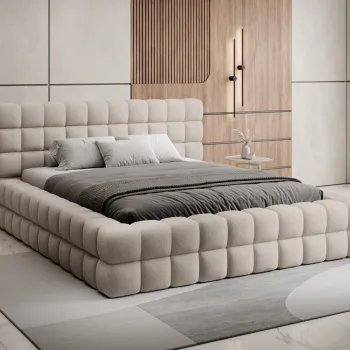 Pat tapitat cu somiera rabatabila si lada depozitare, 180x200 cm, ELTAP, BE-DIZ-MET-18ROY, Dizzle, metal/poliester, bej imagine