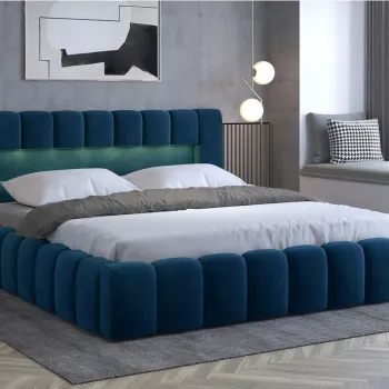 Pat tapitat cu somiera rabatabila si lada depozitare, 180x200 cm, ELTAP, Lamica, metal/poliester, albastru imagine