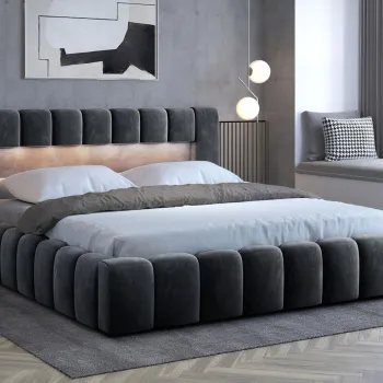 Pat tapitat cu somiera rabatabila si lada depozitare, 180x200 cm, ELTAP, Lamica, metal/poliester, gri inchis imagine