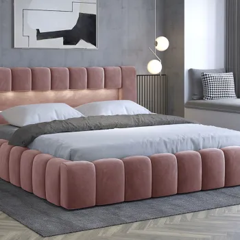 Pat tapitat cu somiera rabatabila si lada depozitare, 180x200 cm, ELTAP, Lamica, metal/poliester, roz imagine