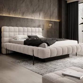 Pat tapitat cu somiera rabatabila si lada depozitare, 180x200 cm, ELTAP, Magentta, metal/poliester, bej deschis imagine