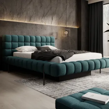 Pat tapitat cu somiera rabatabila si lada depozitare, 180x200 cm, ELTAP, Magentta, metal/poliester, verde imagine