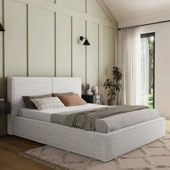 Pat tapitat cu somiera rabatabila si lada depozitare, 180x200 cm, ELTAP, Pesillo, metal/poliester, alb imagine