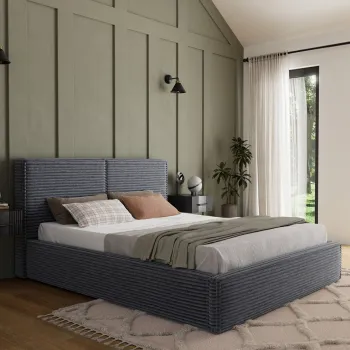 Pat tapitat cu somiera rabatabila si lada depozitare, 180x200 cm, ELTAP, Pesillo, metal/poliester, gri inchis imagine