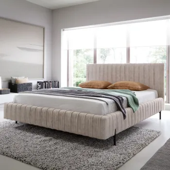 Pat tapitat cu somiera rabatabila si lada depozitare, 180x200 cm, ELTAP, Plissa, metal/poliester, bej deschis imagine