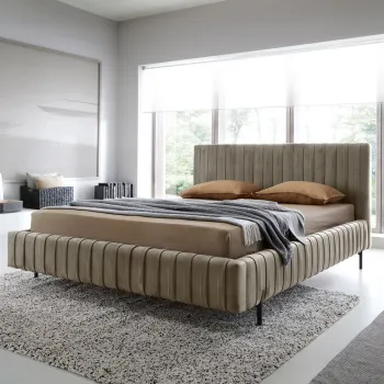 Pat tapitat cu somiera rabatabila si lada depozitare, 180x200 cm, ELTAP, Plissa, metal/poliester, maro deschis imagine