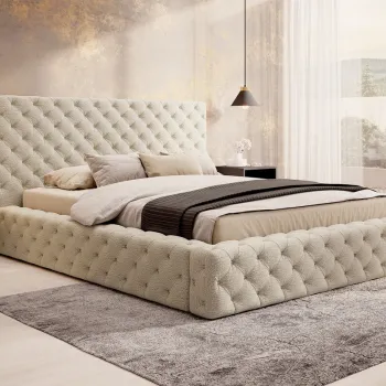 Pat tapitat cu somiera rabatabila si lada depozitare, 180x200 cm, ELTAP, Princce, metal/poliester, bej deschis imagine