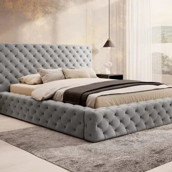 Pat tapitat cu somiera rabatabila si lada depozitare, 180x200 cm, ELTAP, Princce, metal/poliester, gri deschis imagine