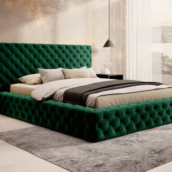 Pat tapitat cu somiera rabatabila si lada depozitare, 180x200 cm, ELTAP, Princce, metal/poliester, verde imagine