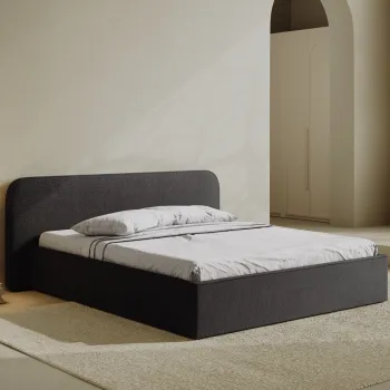 Pat tapitat cu somiera rabatabila si lada depozitare, 180x200 cm, Micadoni Home, Elizabeth-260, tesatura boucle, antracit imagine