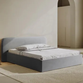 Pat tapitat cu somiera rabatabila si lada depozitare, 180x200 cm, Micadoni Home, Elizabeth-261, catifea, gri deschis imagine