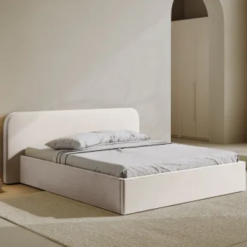 Pat tapitat cu somiera rabatabila si lada depozitare, 180x200 cm, Micadoni Home, Elizabeth-261, catifea, ivoriu imagine
