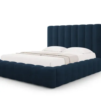 Pat tapitat cu somiera rabatabila si lada depozitare, 180x200 cm, Micadoni Home, Kelp-138, tesatura structurata chenille, albastru regal imagine