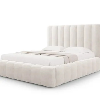 Pat tapitat cu somiera rabatabila si lada depozitare, 180x200 cm, Micadoni Home, Kelp-138, tesatura structurata chenille, bej imagine