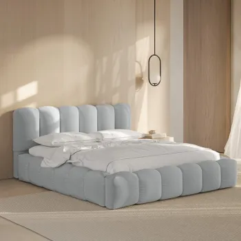 Pat tapitat cu somiera rabatabila si lada depozitare, 180x200 cm, Micadoni Home, Lupine-138, tesatura structurata chenille, gri deschis imagine