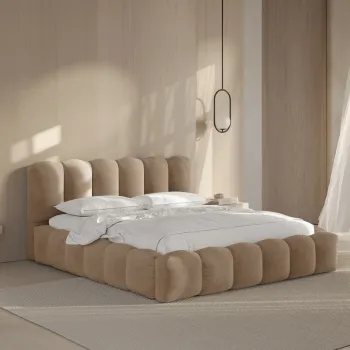 Pat tapitat cu somiera rabatabila si lada depozitare, 180x200 cm, Micadoni Home, Lupine-88, catifea, bej sand imagine