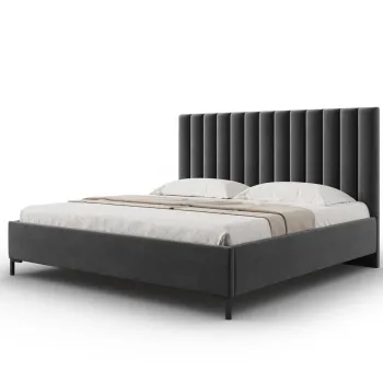 Pat tapitat cu somiera rabatabila si lada depozitare, 180x200 cm, Windsor & Co, Apollo, catifea, gri imagine