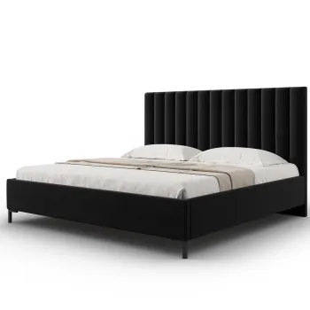 Pat tapitat cu somiera rabatabila si lada depozitare, 180x200 cm, Windsor & Co, Apollo, catifea, negru imagine