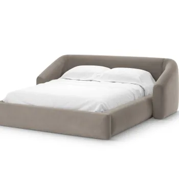 Pat tapitat cu somiera rabatabila si lada depozitare, 180x200 cm, Windsor & Co, Halo, catifea, cappuccino imagine