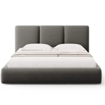 Pat tapitat cu somiera rabatabila si lada depozitare, 180x200 cm, Windsor & Co, Horizon, catifea, gri deschis imagine