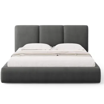 Pat tapitat cu somiera rabatabila si lada depozitare, 180x200 cm, Windsor & Co, Horizon, tesatura chenille, gri inchis imagine