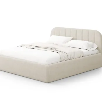 Pat tapitat cu somiera rabatabila si lada depozitare, 180x200 cm, Windsor & Co, Juno, tesatura structurata, bej deschis imagine