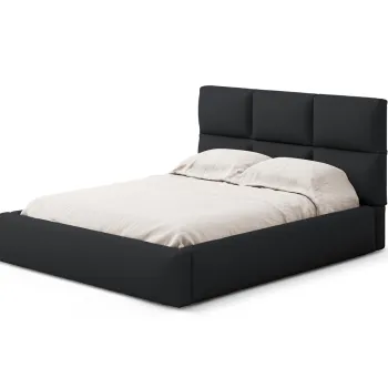 Pat tapitat cu somiera rabatabila si lada depozitare, 180x200 cm, Windsor & Co, Libera, tesatura structurata, negru imagine