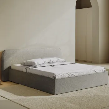 Pat tapitat cu somiera rabatabila si lada depozitare, 200x200 cm, Micadoni Home, Elizabeth-260, tesatura boucle, argintiu imagine