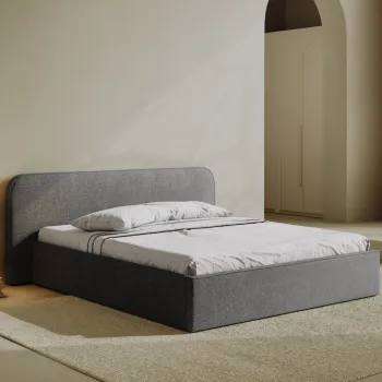 Pat tapitat cu somiera rabatabila si lada depozitare, 200x200 cm, Micadoni Home, Elizabeth-260, tesatura boucle, grafit imagine