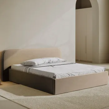 Pat tapitat cu somiera rabatabila si lada depozitare, 200x200 cm, Micadoni Home, Elizabeth-261, catifea, bej sand imagine