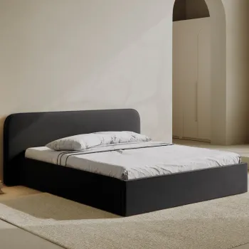 Pat tapitat cu somiera rabatabila si lada depozitare, 200x200 cm, Micadoni Home, Elizabeth-261, catifea, negru imagine
