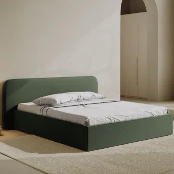 Pat tapitat cu somiera rabatabila si lada depozitare, 200x200 cm, Micadoni Home, Elizabeth-261, catifea, verde moss imagine