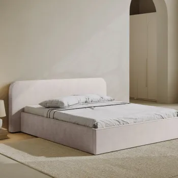 Pat tapitat cu somiera rabatabila si lada depozitare, 200x200 cm, Micadoni Home, Elizabeth-68, tesatura structurata chenille, alb imagine