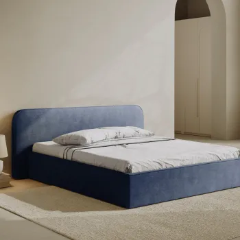 Pat tapitat cu somiera rabatabila si lada depozitare, 200x200 cm, Micadoni Home, Elizabeth-68, tesatura structurata chenille, albastru inchis imagine