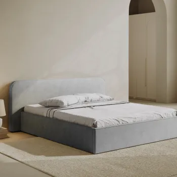 Pat tapitat cu somiera rabatabila si lada depozitare, 200x200 cm, Micadoni Home, Elizabeth-68, tesatura structurata chenille, gri deschis imagine