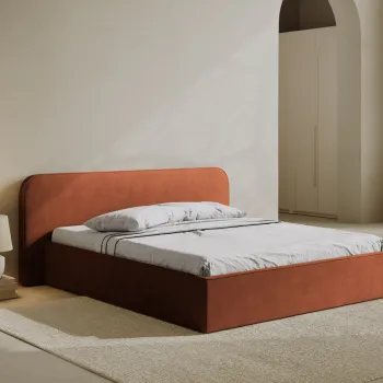 Pat tapitat cu somiera rabatabila si lada depozitare, 200x200 cm, Micadoni Home, Elizabeth-68, tesatura structurata chenille, rosu imagine