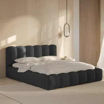 Pat tapitat cu somiera rabatabila si lada depozitare, 200x200 cm, Micadoni Home, Lupine-138, tesatura structurata chenille, antracit imagine