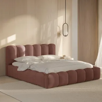 Pat tapitat cu somiera rabatabila si lada depozitare, 200x200 cm, Micadoni Home, Lupine-138, tesatura structurata chenille, roz inchis imagine