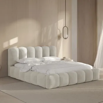 Pat tapitat cu somiera rabatabila si lada depozitare, 200x200 cm, Micadoni Home, Lupine-88, catifea, bej imagine