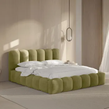 Pat tapitat cu somiera rabatabila si lada depozitare, 200x200 cm, Micadoni Home, Lupine-88, catifea, gri mud imagine