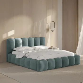 Pat tapitat cu somiera rabatabila si lada depozitare, 200x200 cm, Micadoni Home, Lupine-88, catifea, verde menta imagine