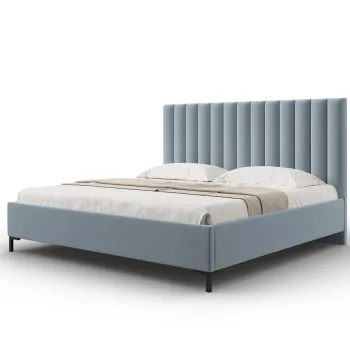 Pat tapitat cu somiera rabatabila si lada depozitare, 200x200 cm, Windsor & Co, Apollo, tesatura structurata, albastru deschis imagine