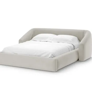 Pat tapitat cu somiera rabatabila si lada depozitare, 200x200 cm, Windsor & Co, Halo, catifea, bej inchis imagine