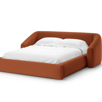 Pat tapitat cu somiera rabatabila si lada depozitare, 200x200 cm, Windsor & Co, Halo, tesatura structurata, caramiziu imagine