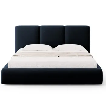 Pat tapitat cu somiera rabatabila si lada depozitare, 200x200 cm, Windsor & Co, Horizon, catifea, albastru inchis imagine