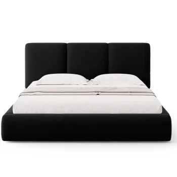 Pat tapitat cu somiera rabatabila si lada depozitare, 200x200 cm, Windsor & Co, Horizon, catifea, negru imagine