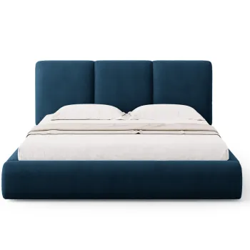 Pat tapitat cu somiera rabatabila si lada depozitare, 200x200 cm, Windsor & Co, Horizon, tesatura chenille, albastru regal imagine