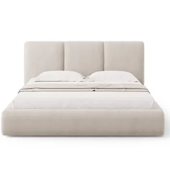 Pat tapitat cu somiera rabatabila si lada depozitare, 200x200 cm, Windsor & Co, Horizon, tesatura chenille, bej imagine