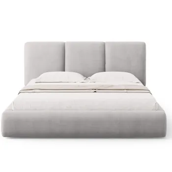 Pat tapitat cu somiera rabatabila si lada depozitare, 200x200 cm, Windsor & Co, Horizon, tesatura chenille, gri deschis imagine